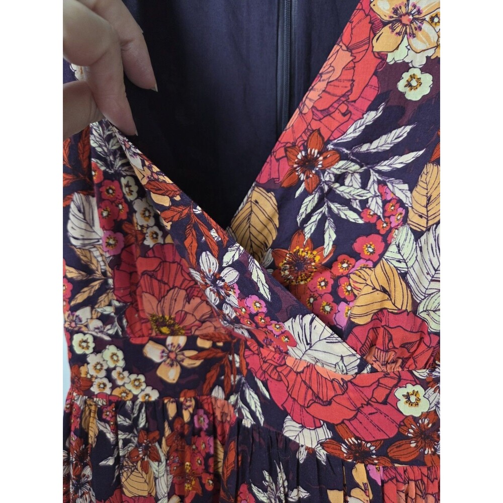 Garnet Hill Dress Womens 8 Floral 100% Cotton Fit Flare Waist Tie Midi - Picture 6 of 12